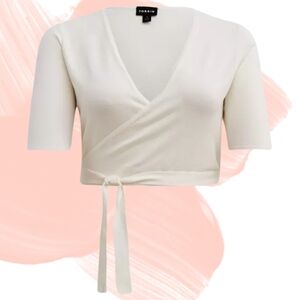 Shrug Wrap Front Short Sleeve Fitted Sweater